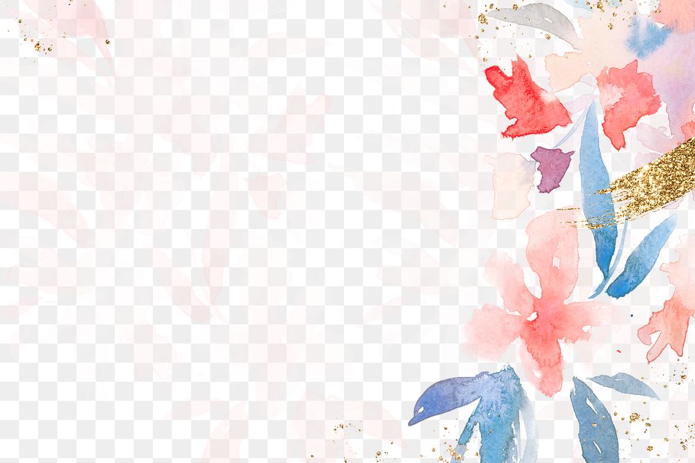 Watercolor png flowers border background in pink floral spring season