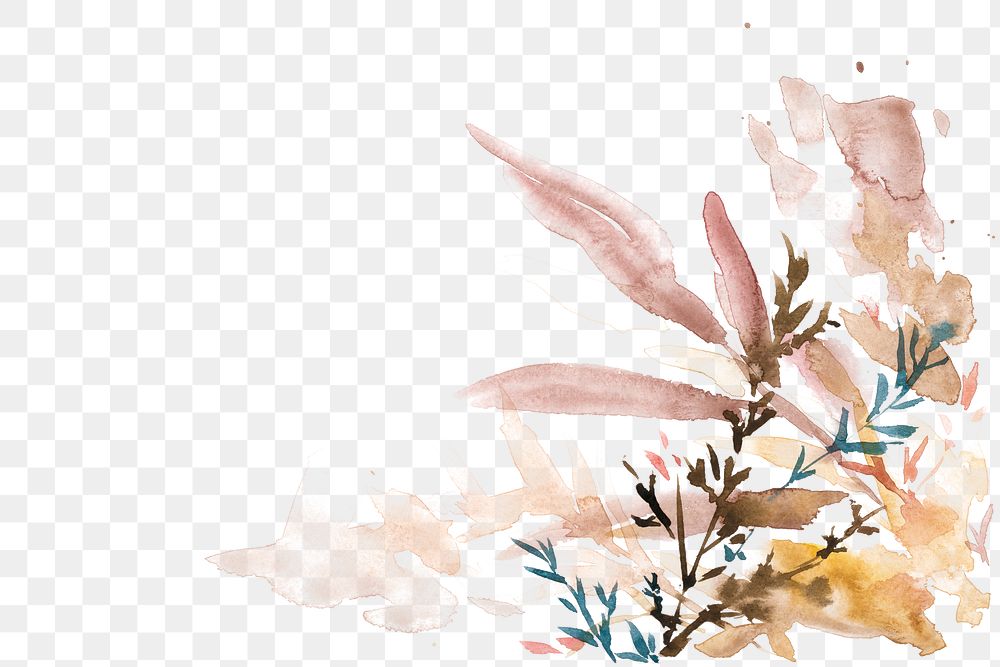 Autumn png floral border background in brown with leaf watercolor illustration