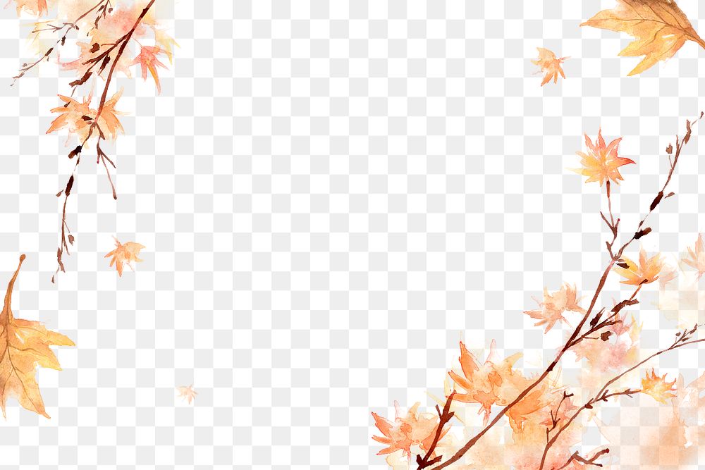 Maple png leaf border background in orange watercolor autumn season