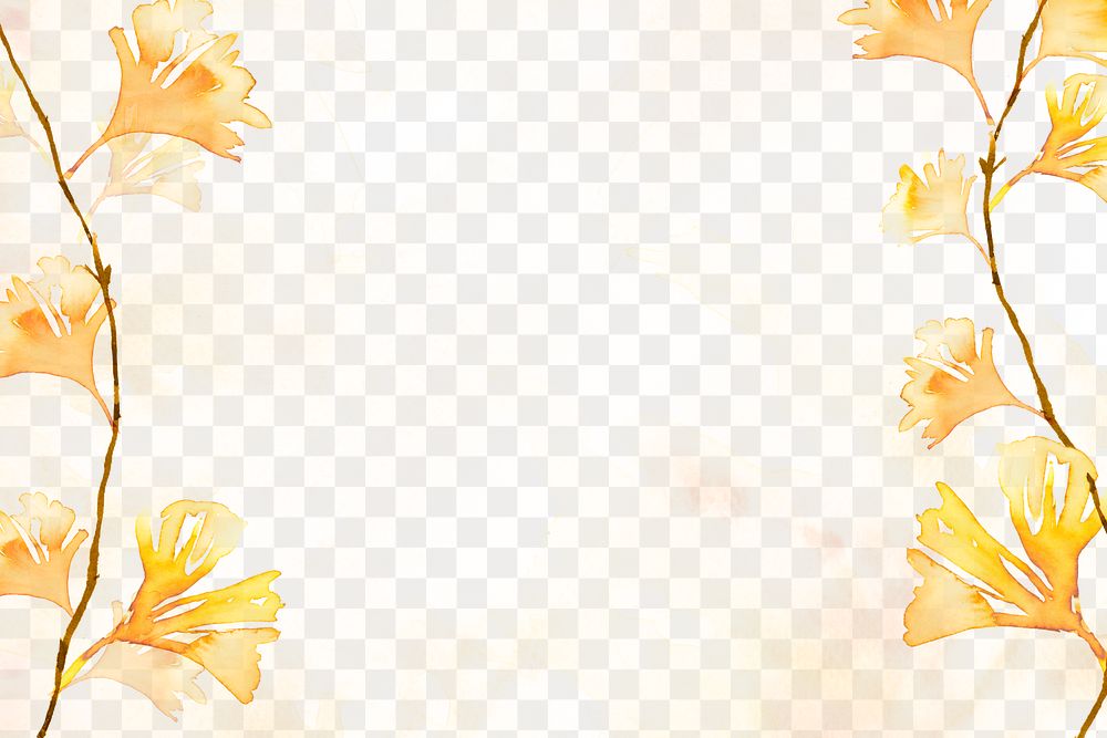 Gingko png leaf border background in orange watercolor autumn season