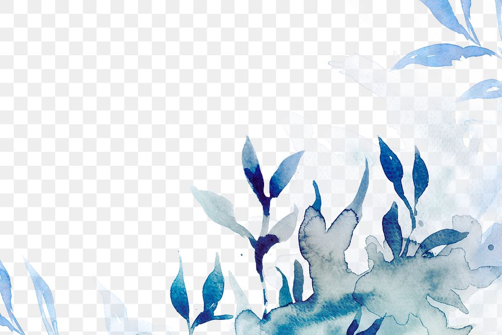 Blue png watercolor leaf background beautiful winter season