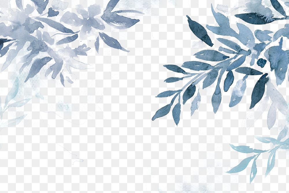 Blue png watercolor leaf background beautiful winter season