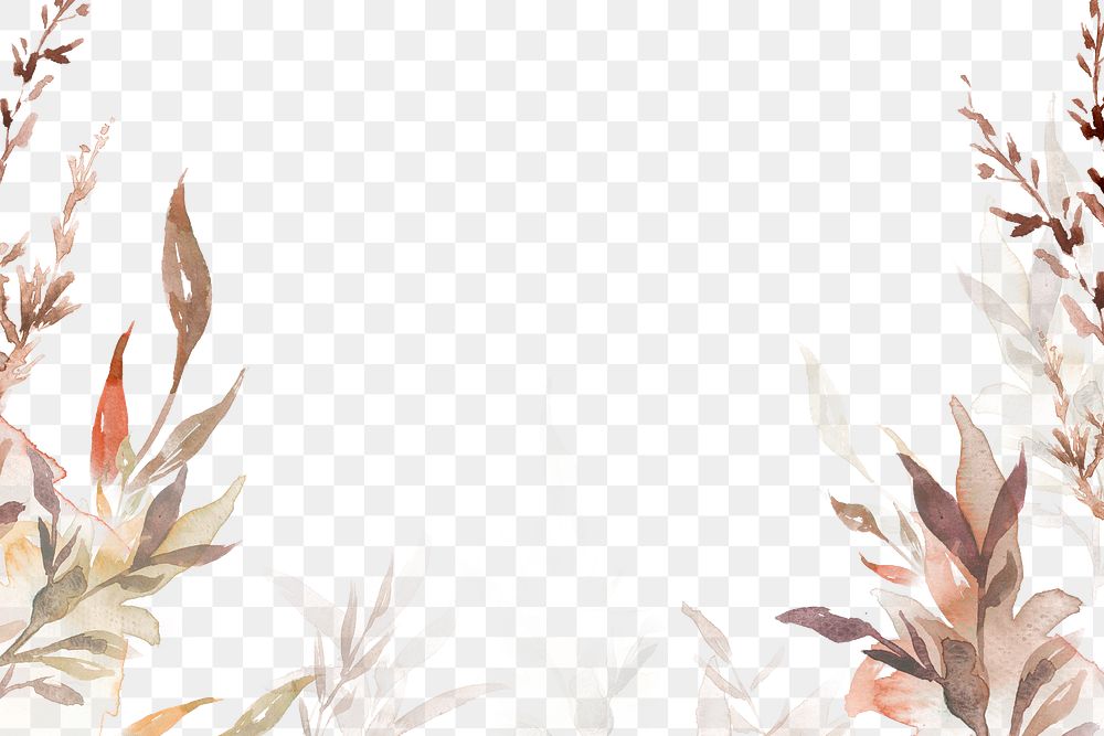 Autumn png floral watercolor background in brown with leaf illustration
