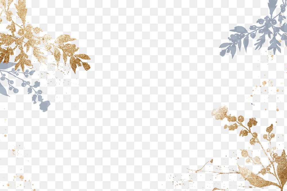 Winter png floral border background in gold with leaf watercolor illustration
