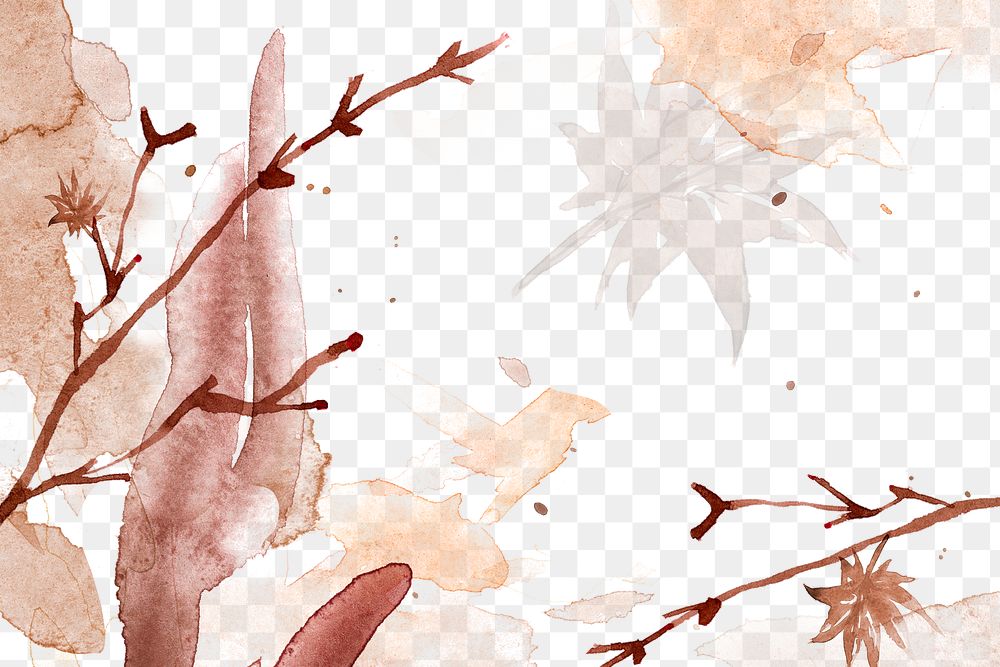 Autumn png floral watercolor background in brown with leaf illustration