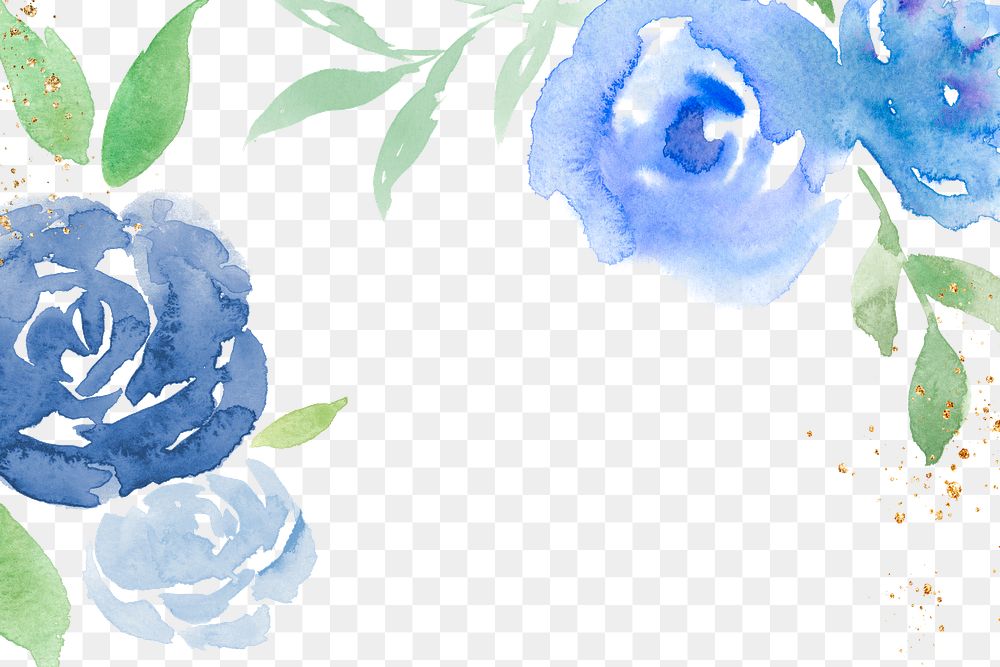 Rose png blue frame background winter watercolor illustration