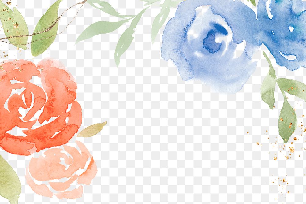 Rose png blue frame background spring watercolor illustration