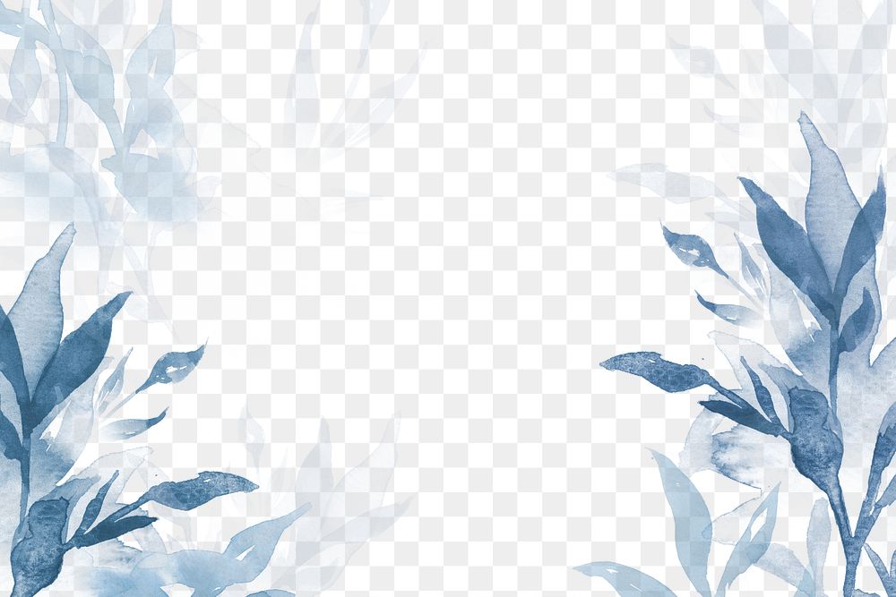 Winter png floral watercolor background in blue with leaf illustration