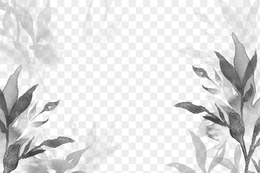 Black png watercolor leaf background aesthetic floral illustration