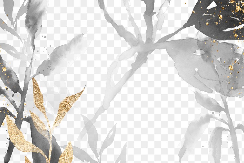 Black png watercolor leaf background aesthetic floral illustration