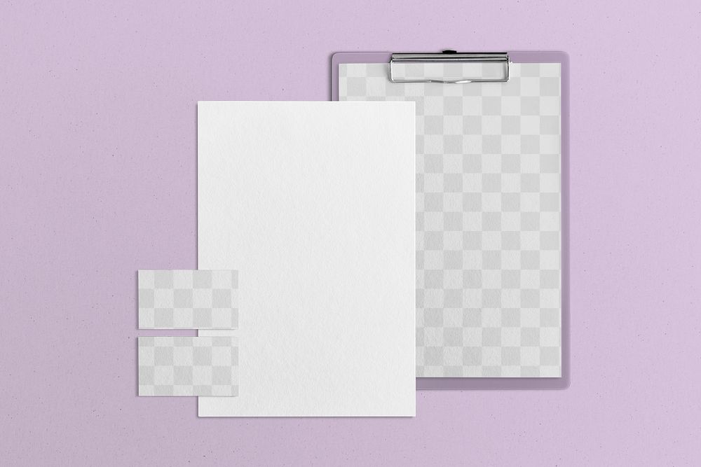 Png papers mockup stationery set with business card