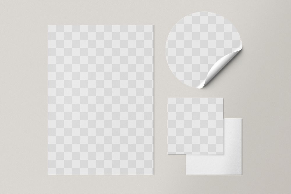 Stationery set png mockup transparent with sticker 