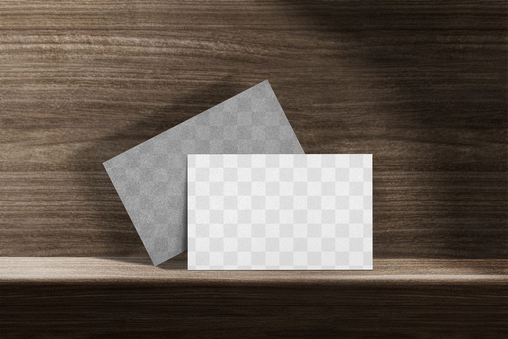Business card mockup png transparent with wooden wall background