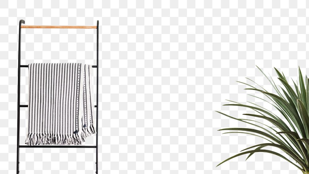 Wall mockup png transparent background with houseplant and clothing rack