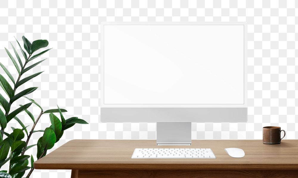 Blank computer screen png in office on transparent background