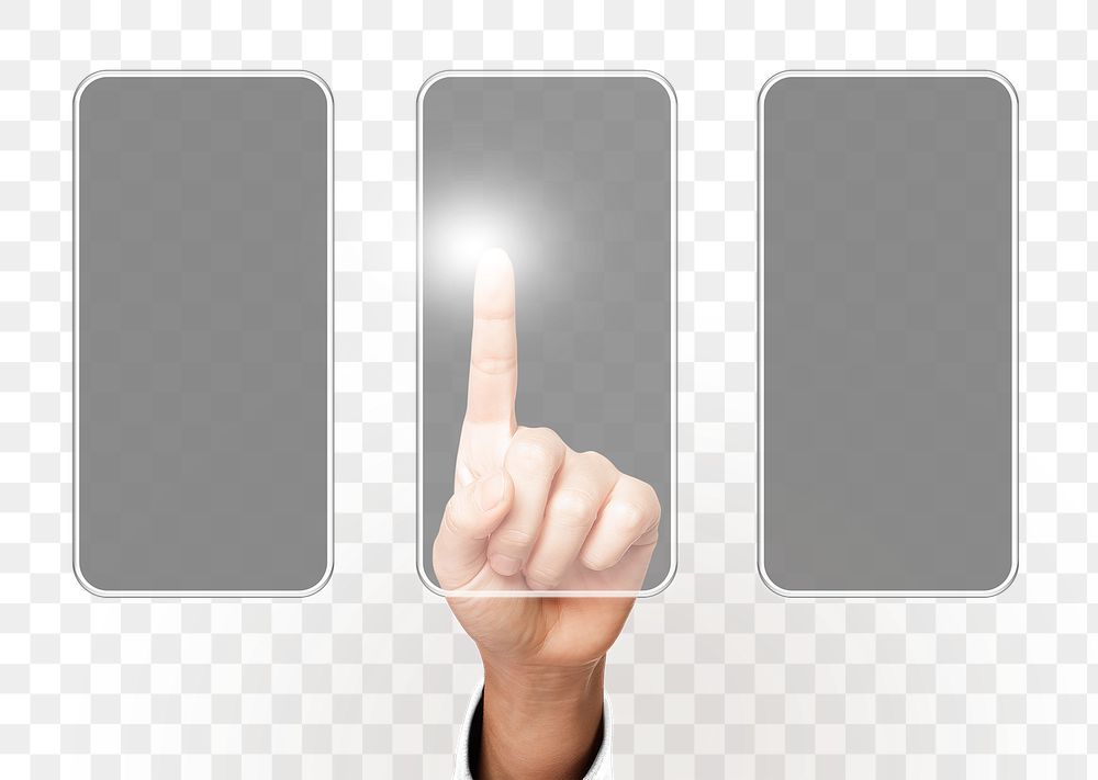 Screen png with hand pointing on transparent background 
