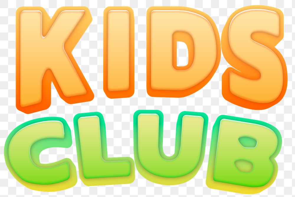 Kids club PNG sticker, in colorful 3d comic font