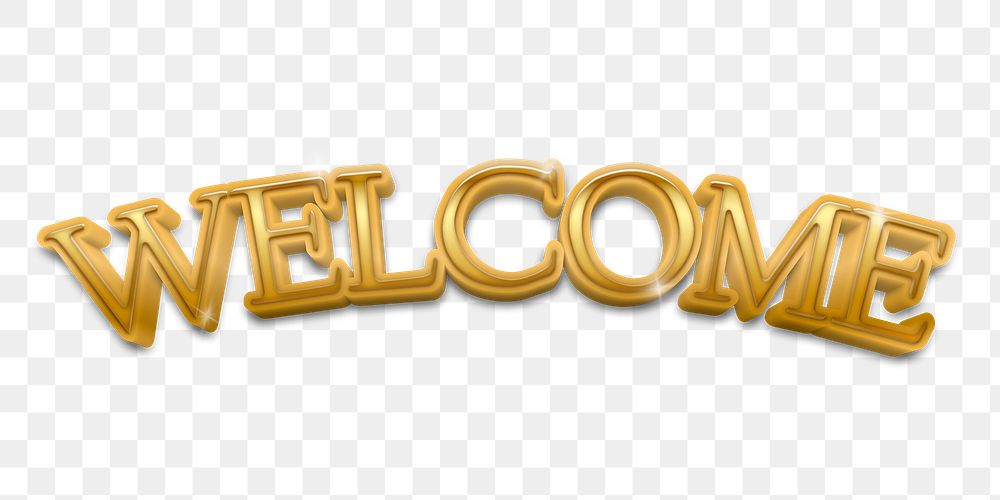 Welcome PNG sticker, in 3D fancy gold font