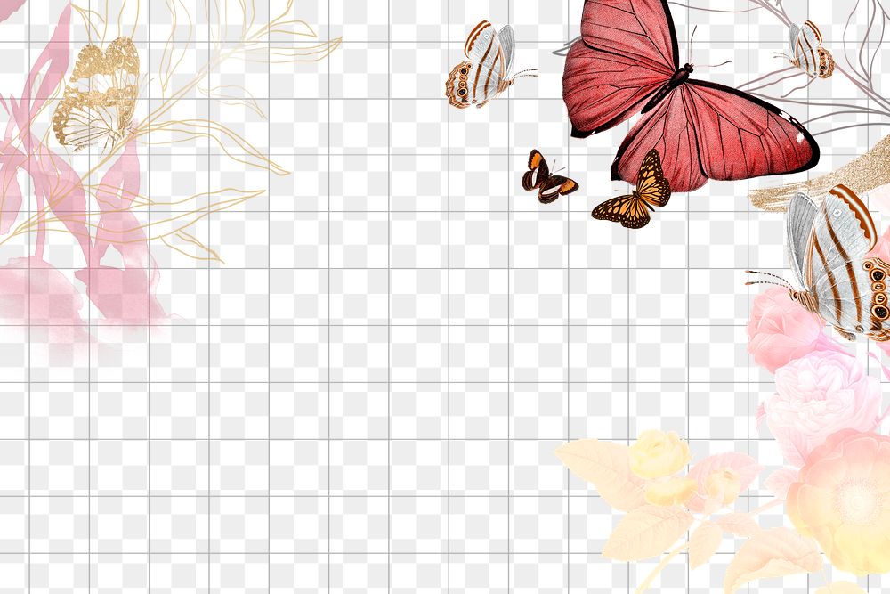 Butterfly frame png, wedding border, remixed from vintage public domain images