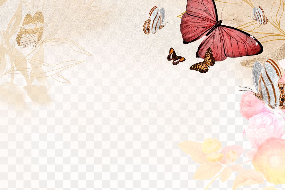 Butterfly background png, wedding border, remixed from vintage public domain images