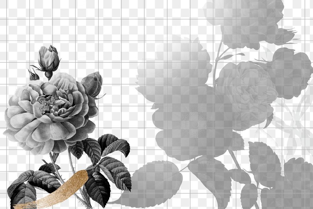 Flower background png, black border, remixed from vintage public domain images