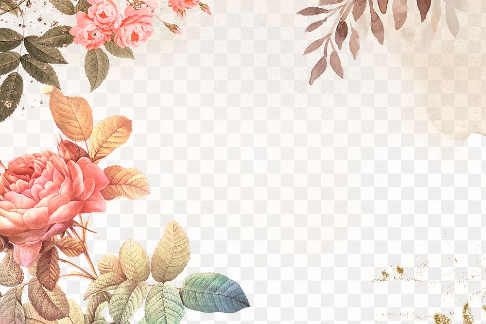 Flower background png, watercolor border, remixed from vintage public domain images