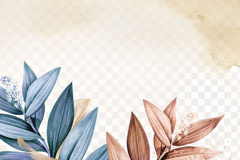Leaf background png, watercolor border, remixed from vintage public domain images