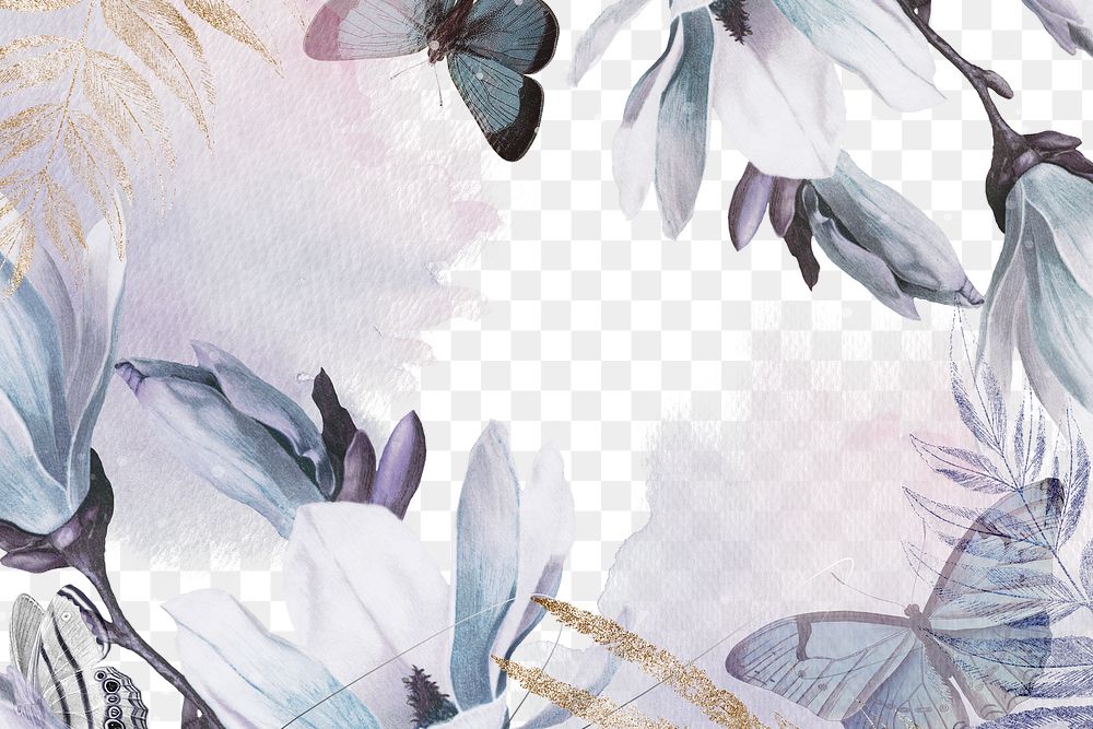 Flower frame png, watercolor border, remixed from vintage public domain images