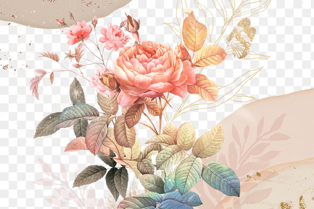 Flower background png, aesthetic border, remixed from vintage public domain images
