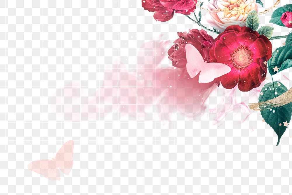 Flower frame png, wedding border, remixed from vintage public domain images