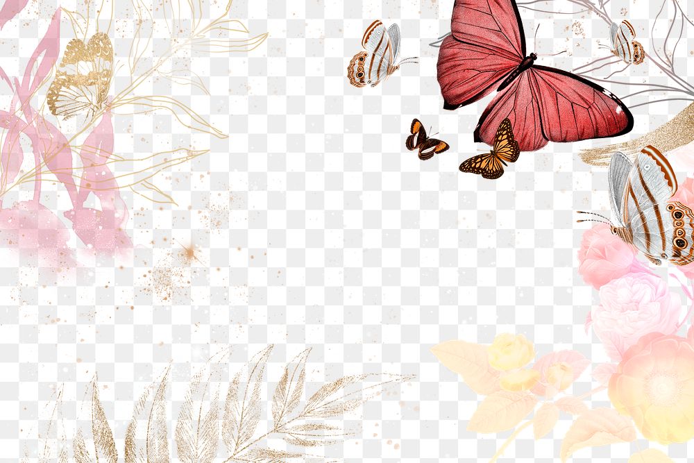 Butterfly frame png, aesthetic border, remixed from vintage public domain images