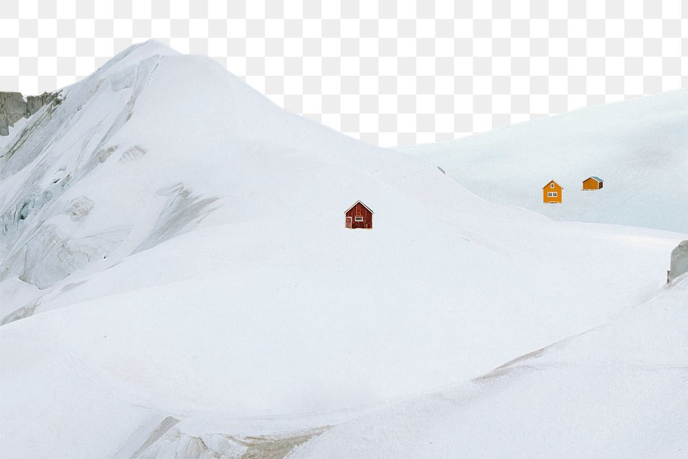 PNG minimal cabins on a snow-covered mountain