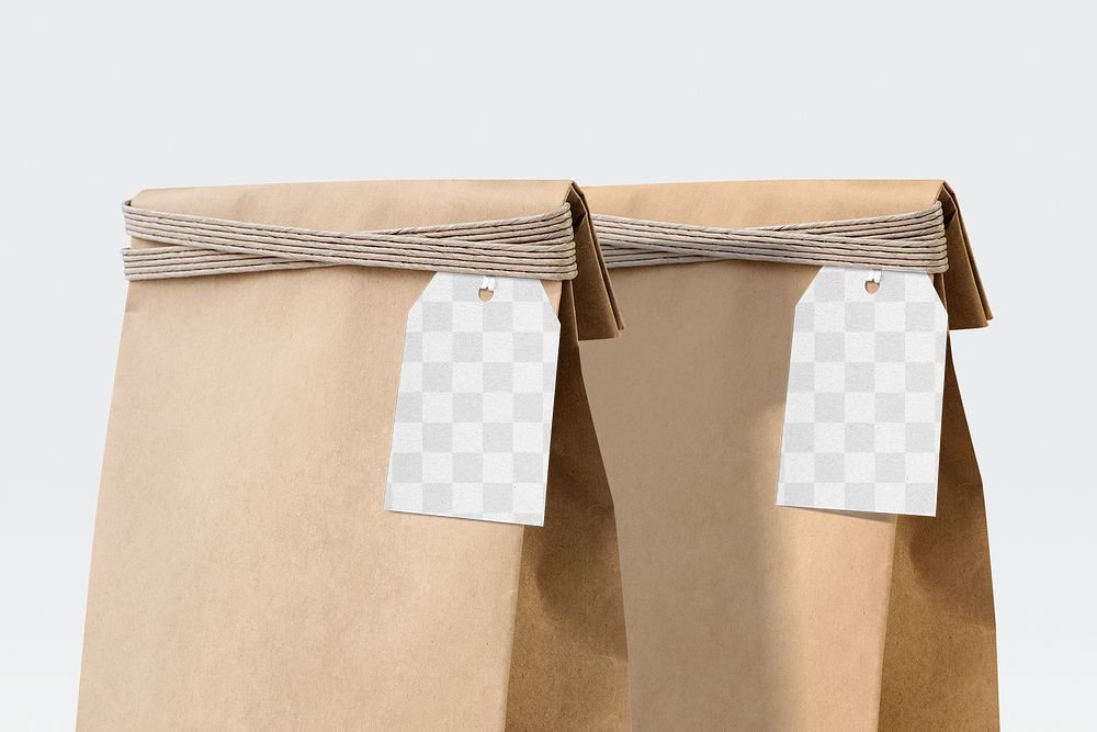 Tag label mockup png, transparent design on paper bag