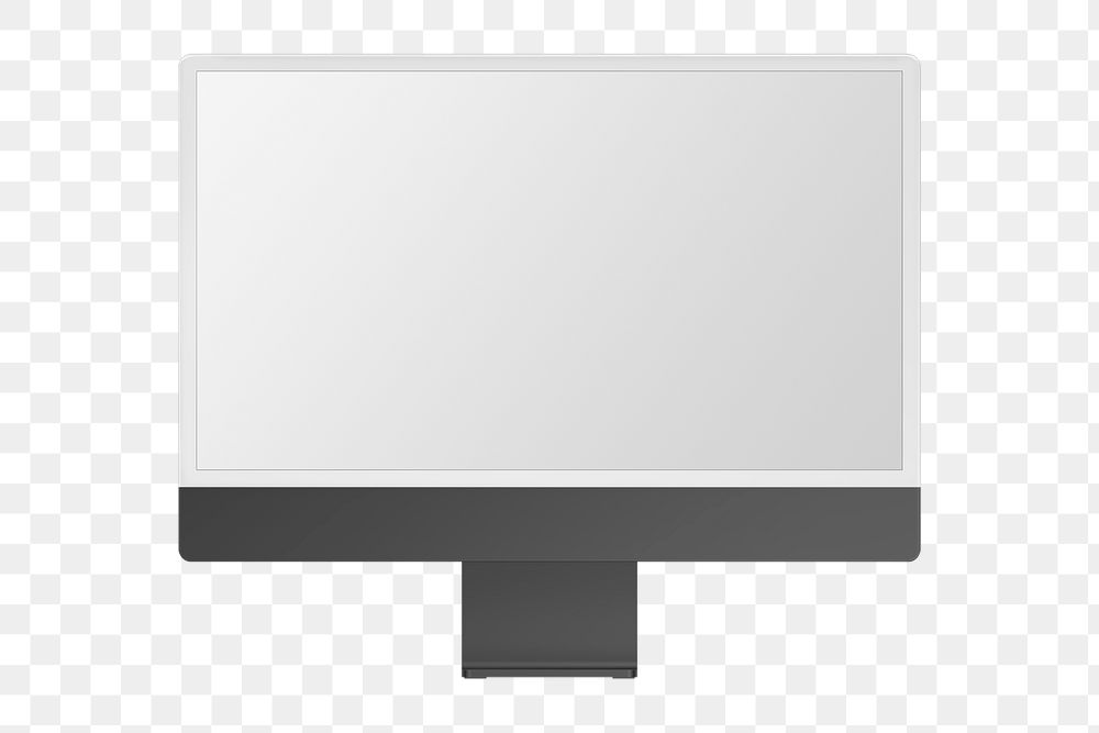 Gray desktop computer png, blank screen in transparent background