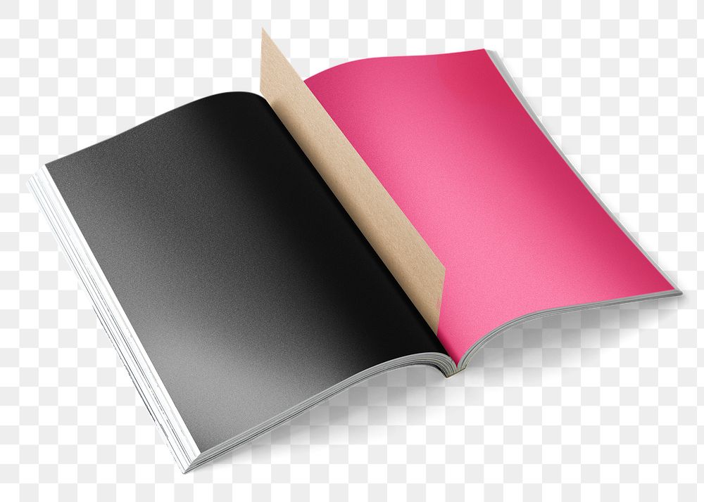 Opened book page png, blank design space on transparent background