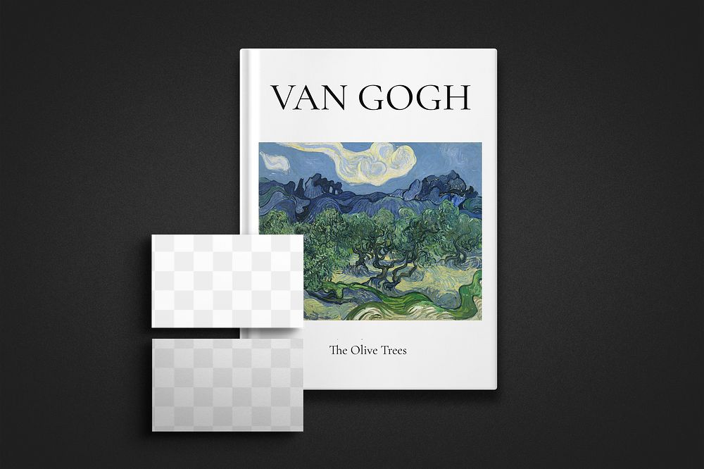 Business card png mockup, Van Gogh hardcover book, remixed from public domain image