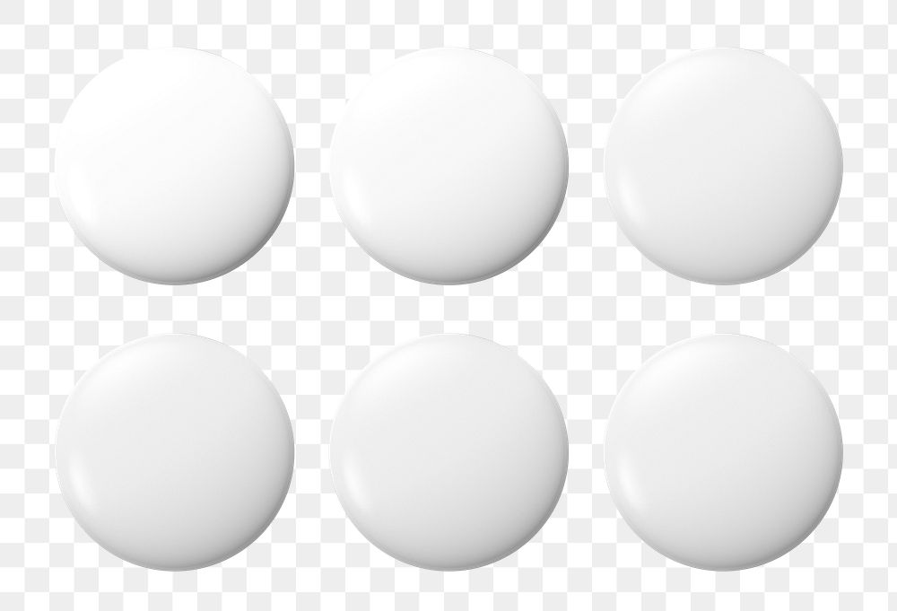 White pins png set, blank badges in transparent background