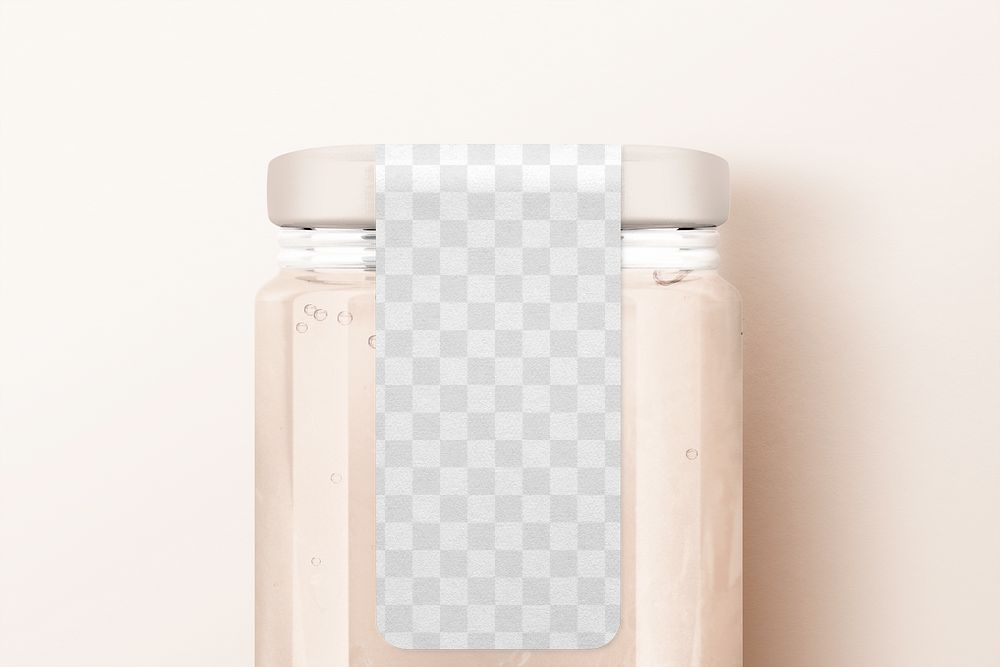 Label png mockup, glass jar with transparent design space 