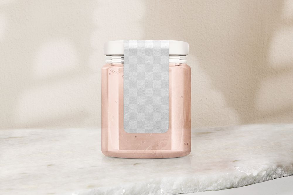 Label png mockup, glass jar with transparent design space 