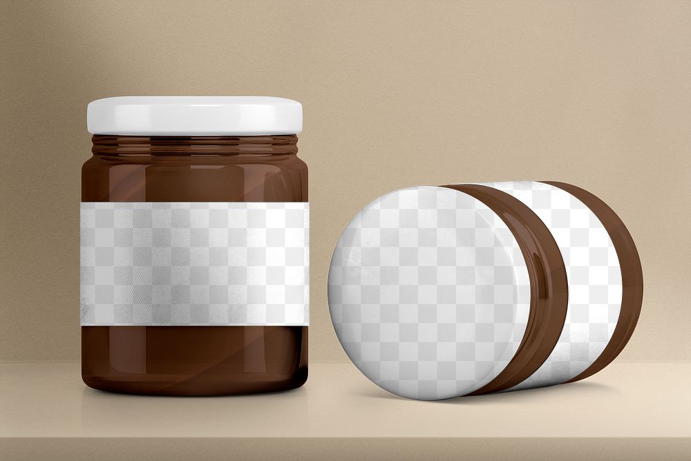 Label png mockup, glass jars with transparent design space