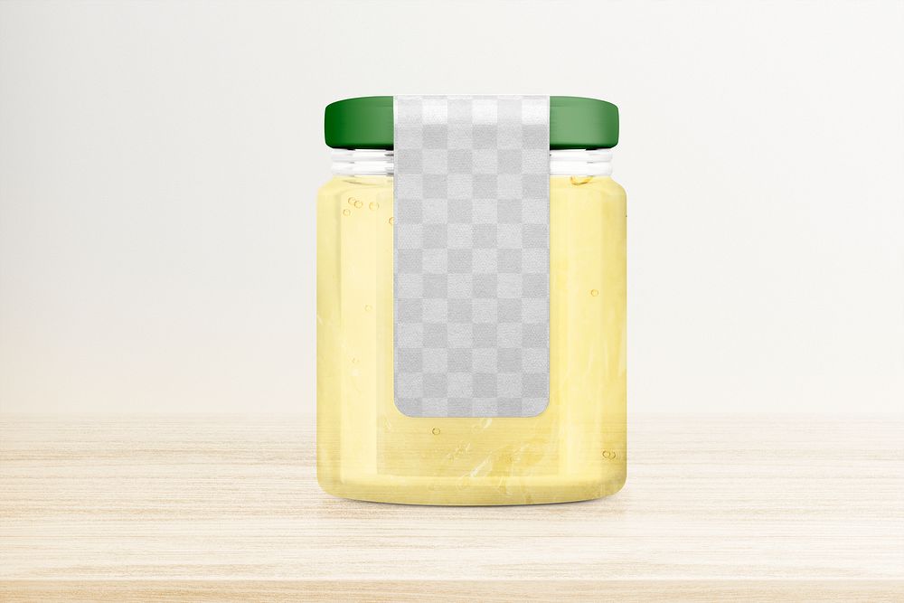 Label png mockup, glass jar with transparent design space 