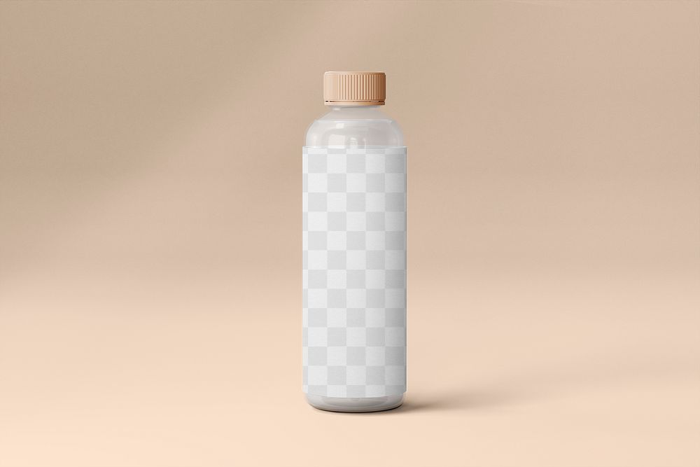 Water bottle label mockup png transparent, beverage packaging