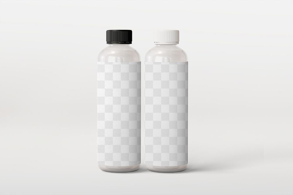 Water bottle label mockup png transparent, beverage packaging