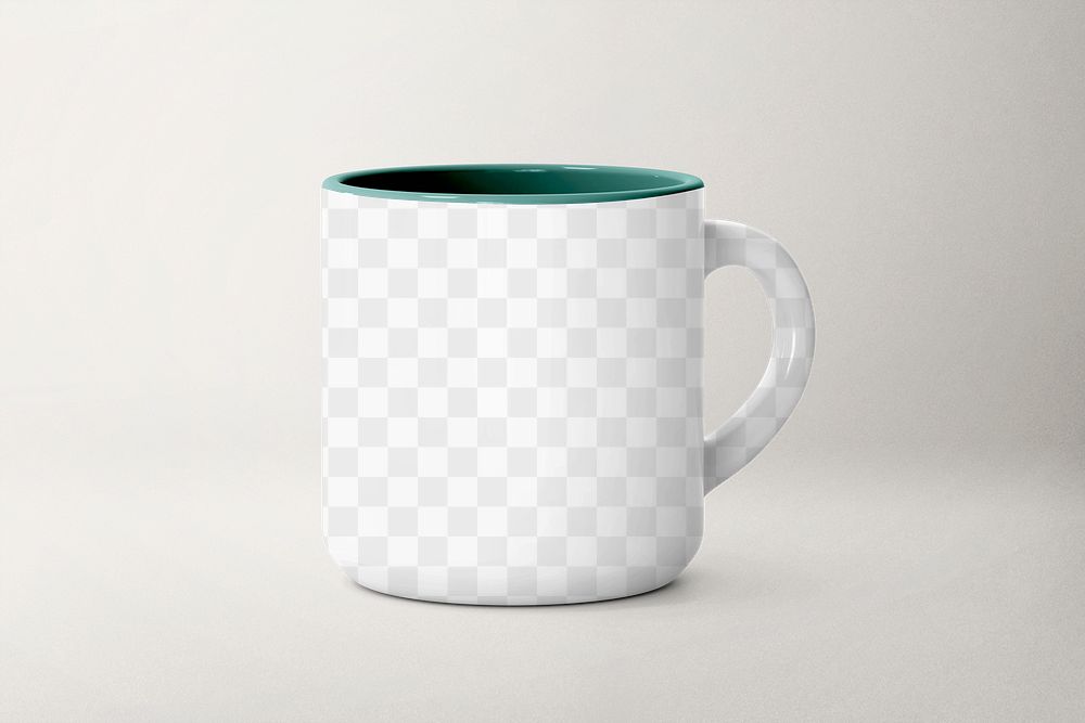 White mug png mockup transparent, reusable cup concept on gray background 