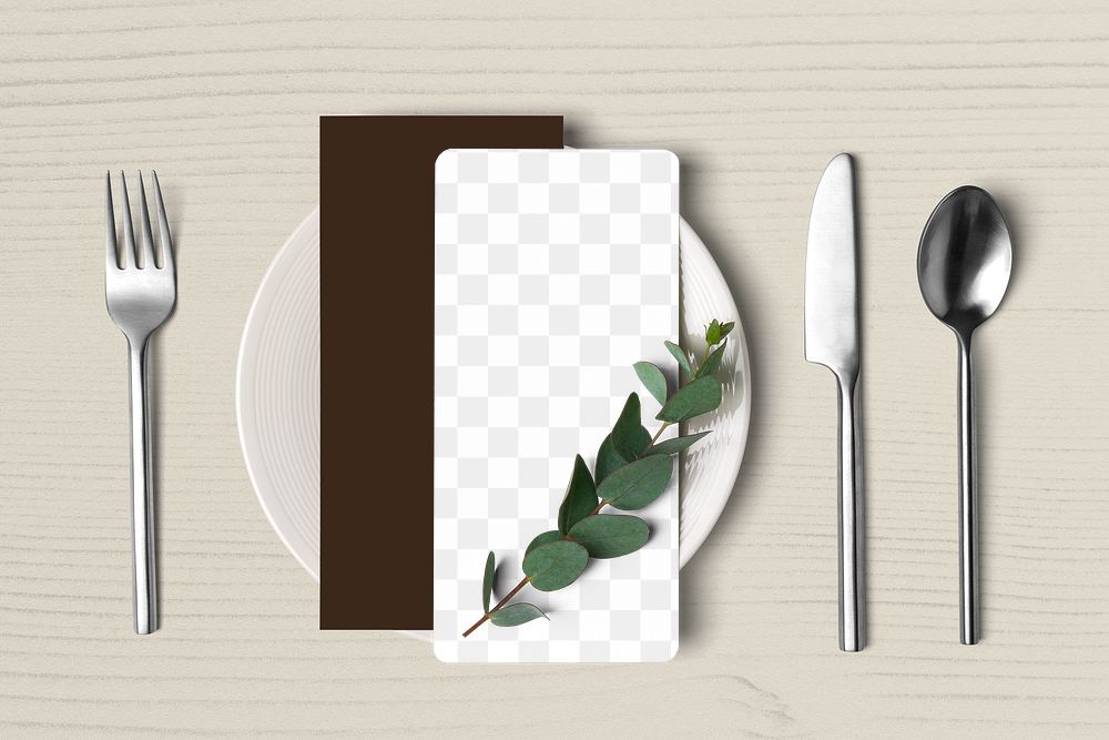 Menu paper mockup png transparent, aesthetic tableware & cutlery for restaurants