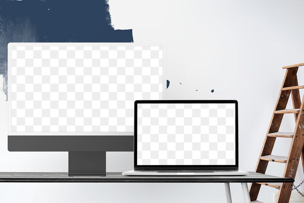 Laptop  mockup png transparent, digital device, minimal workspace