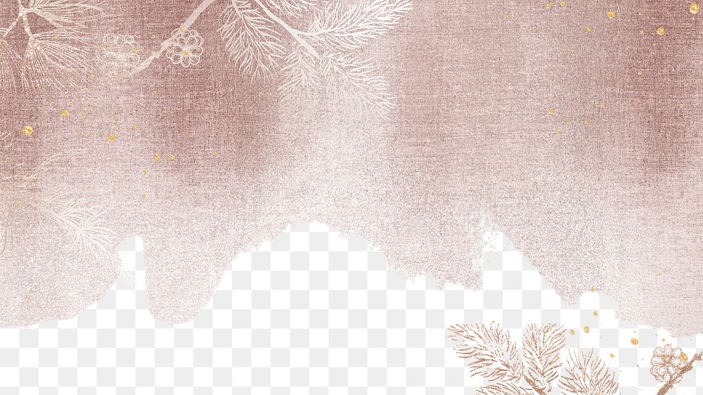 Winter watercolor png border, pink botanical graphic