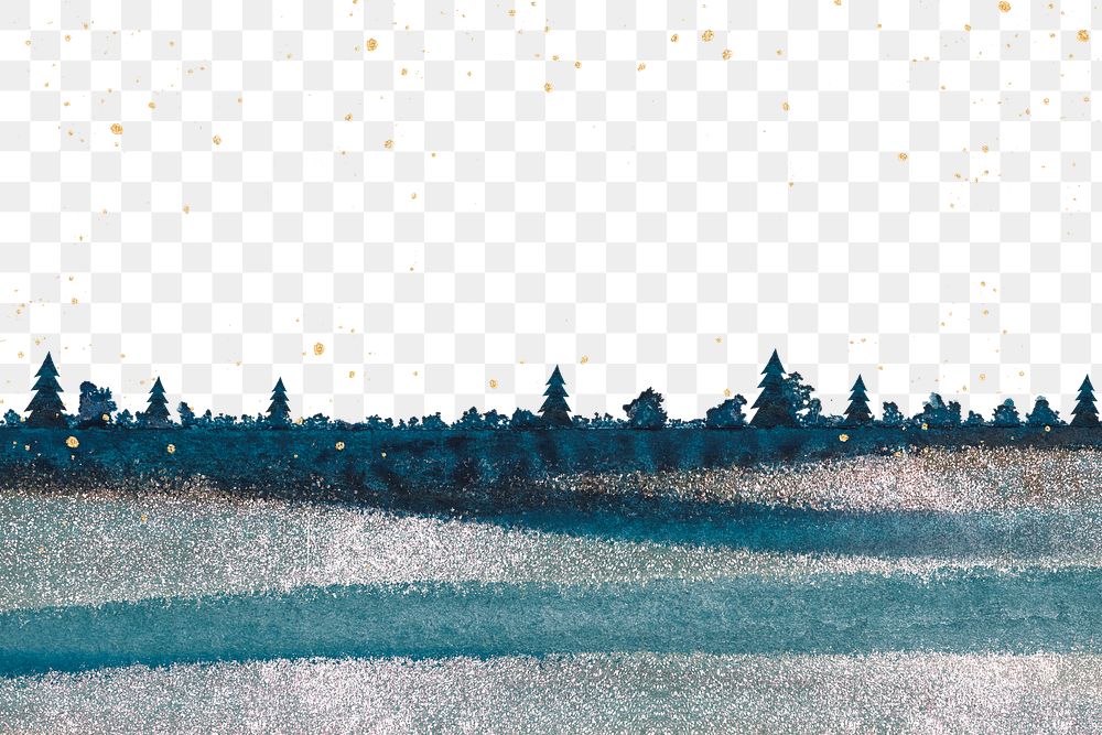 Winter forest png transparent background, blue glitter design