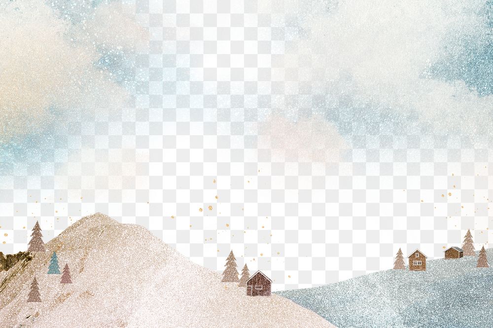 Winter landscape png transparent background, watercolor & glitter design