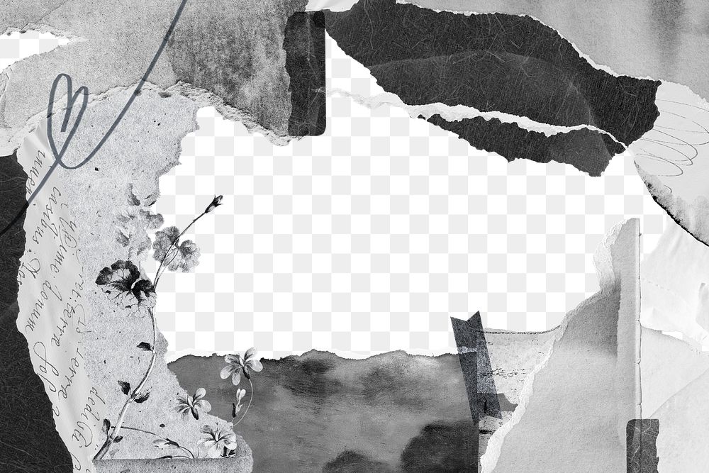 Scrapbook collage background png transparent, paper texture in black and white